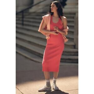 Anthropologie NWT Sweaty Betty Pink Ribbed Tank Midi Dress Size Large